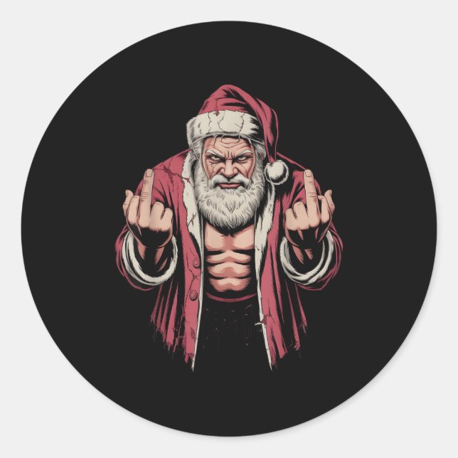 Christmas Angry Santa Middle Finger Sarcastic Xmas Runder Aufkleber (Vorderseite)