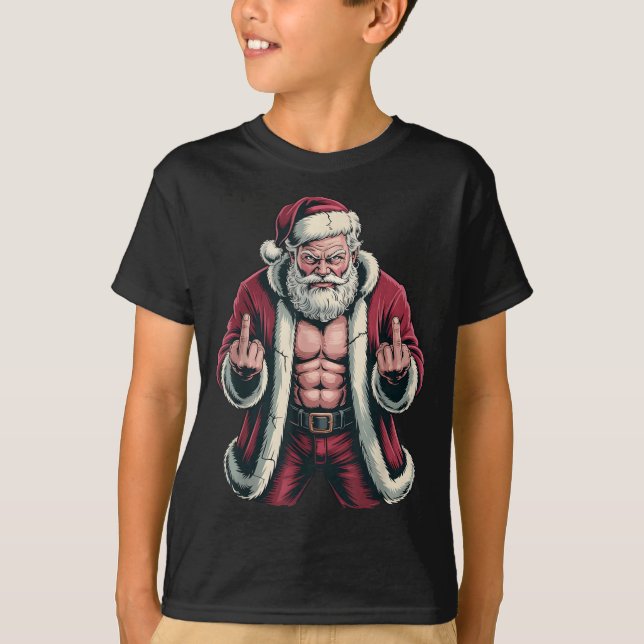 Christmas Angry Santa Middle Finger Sarcastic Xmas T-Shirt (Vorderseite)
