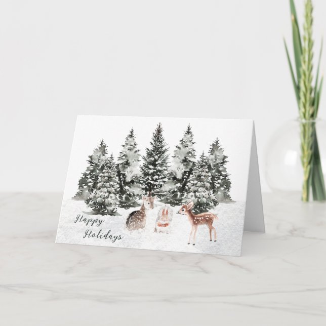 Christmas Animals Pine Forest Karte (Vorderseite)