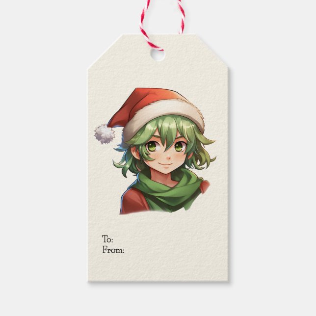 Christmas Anime Elf Portrait Geschenkanhänger (Vorderseite)