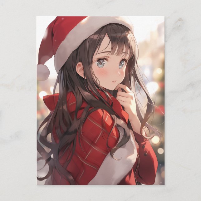 Christmas Anime Girl Feiertagspostkarte (Vorderseite)