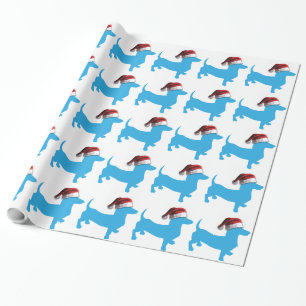 Christmas Aqua Blue Dackel Geschenkpapier