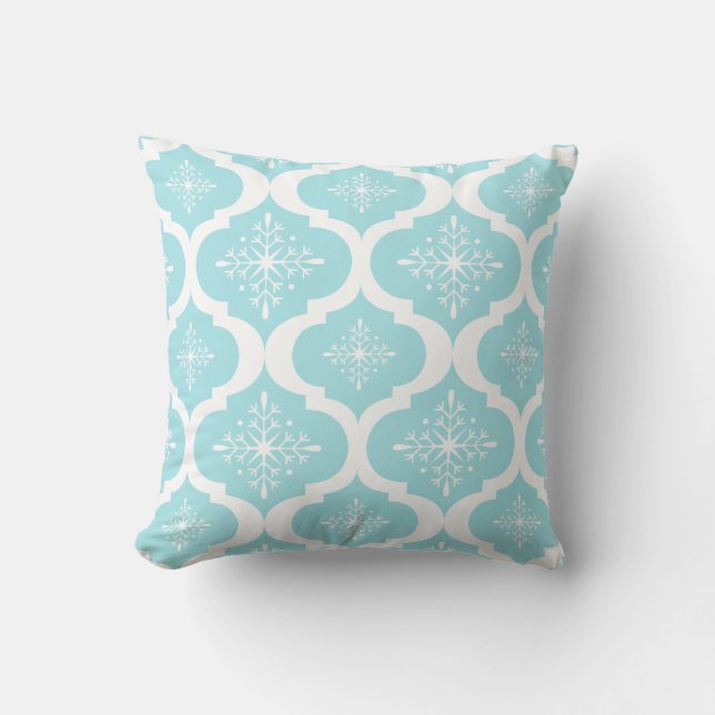 Christmas Aqua Blue Snowflakes Lattice Muster Kissen (Vorderseite)
