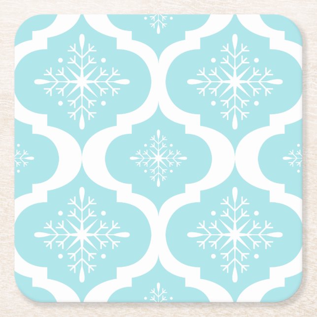 Christmas Aqua Blue Snowflakes Lattice Muster Rechteckiger Pappuntersetzer (Vorderseite)