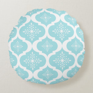 Christmas Aqua Blue Snowflakes Lattice Muster Rundes Kissen