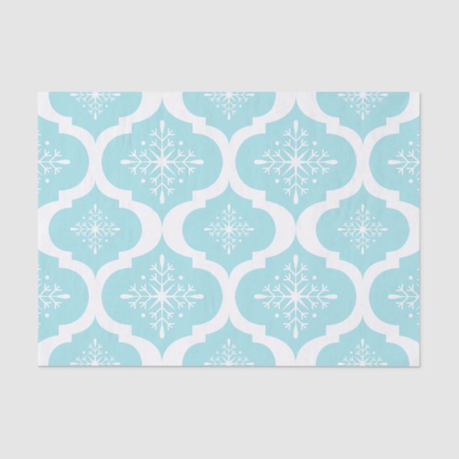 Christmas Aqua Blue Snowflakes Lattice Muster Seidenpapier (Vorderseite)