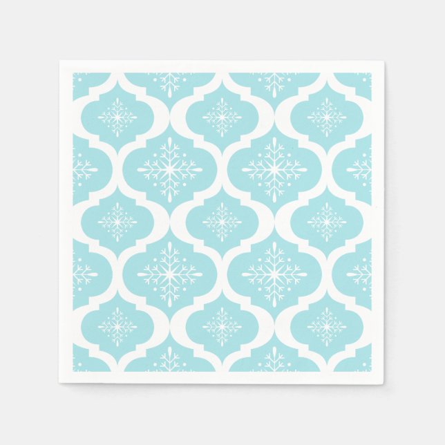 Christmas Aqua Blue Snowflakes Lattice Muster Serviette (Vorderseite)