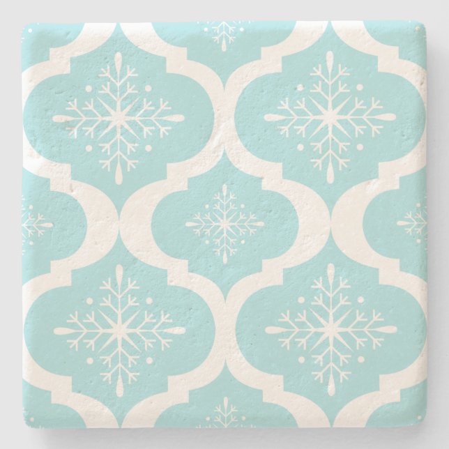 Christmas Aqua Blue Snowflakes Lattice Muster Steinuntersetzer (Vorderseite)