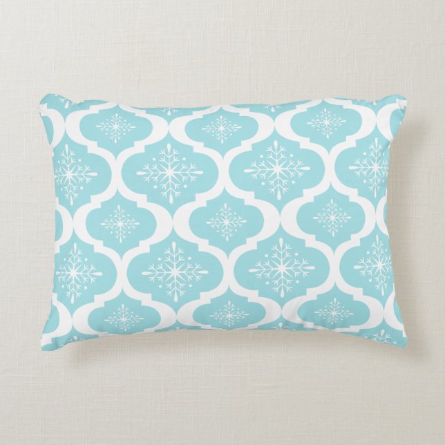 Christmas Aqua Blue Snowflakes Lattice Muster Zierkissen (Vorderseite)