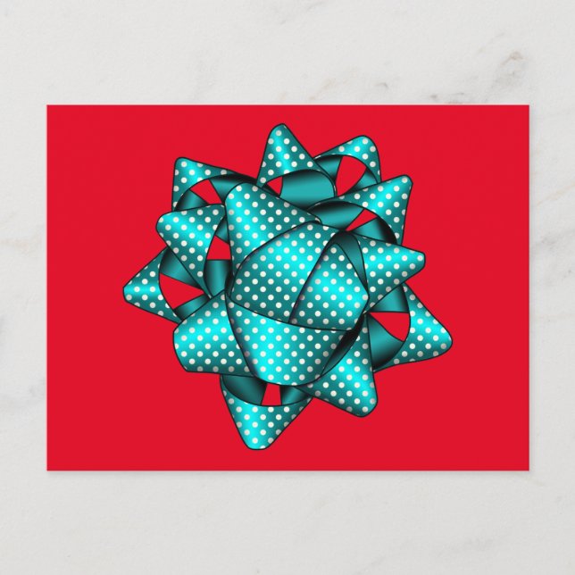 Christmas Aqua Dotted Geschenk Bow Postkarte (Vorderseite)