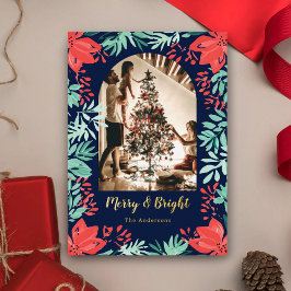 Christmas Arch Photo Blue Botanical Floral Gold Folien Feiertagskarte