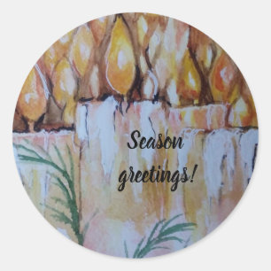 CHRISTMAS ART CANDLES with HOLY Runder Aufkleber