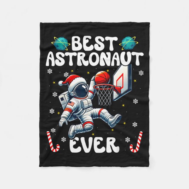 Christmas Astronaut Ever Santa Hat Snowflakes Cand Fleecedecke (Vorderseite)