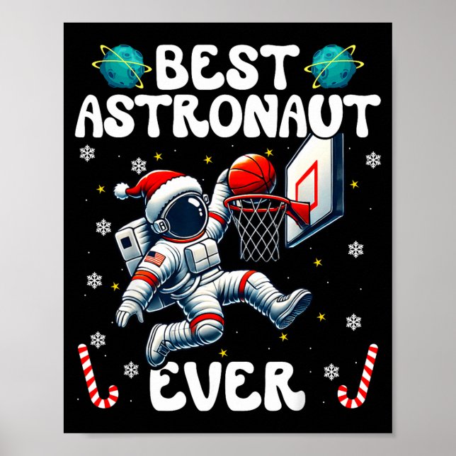 Christmas Astronaut Ever Santa Hat Snowflakes Cand Poster (Vorne)