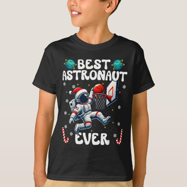 Christmas Astronaut Ever Santa Hat Snowflakes Cand T-Shirt (Vorderseite)