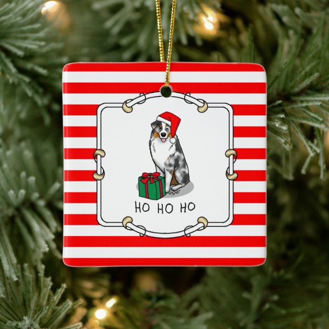 Christmas Australian Shepherd (blue merle tan/w 1) Keramikornament (Baum)