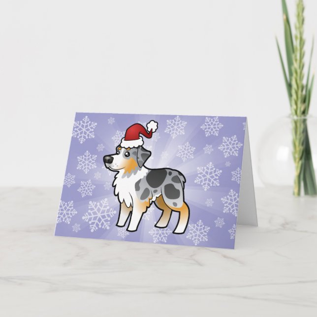 Christmas Australian Shepherd Feiertagskarte (Vorderseite)
