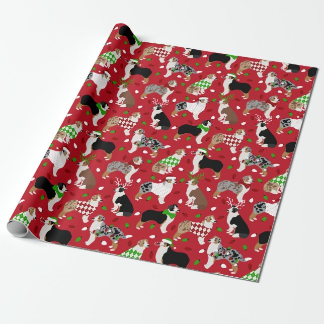 Christmas Australian Shepherd Geschenkpapier (Ungerollt)