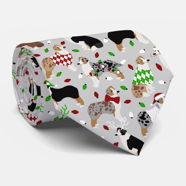 Christmas Australian Shepherd Neck Tie Krawatte (Gerollt)