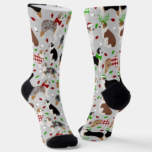 Christmas Australian Shepherd Socken (Gewinkelt)
