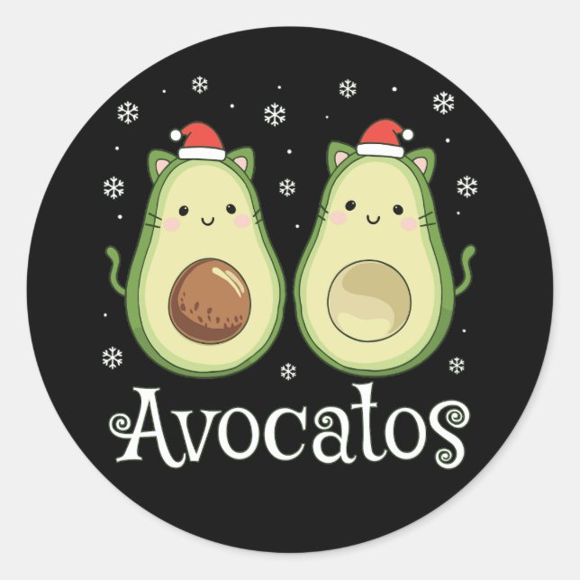 Christmas Avocatos Kawaii Cat & Avocado Runder Aufkleber (Vorderseite)