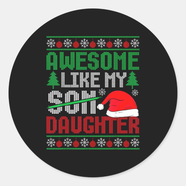 Christmas Awesome Like My Daughter Santa Hat Ugly  Runder Aufkleber (Vorderseite)