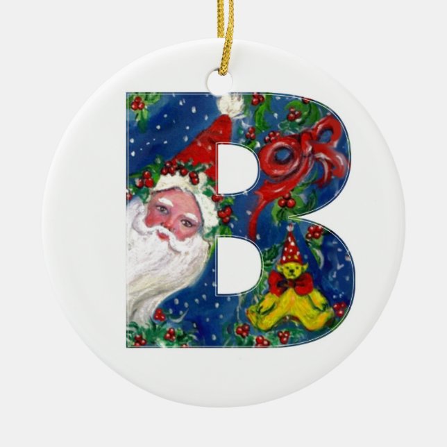 CHRISTMAS B SCHREIBEN / SANTA CLAUS MIT ROtem RIBB Keramik Ornament (Vorne)
