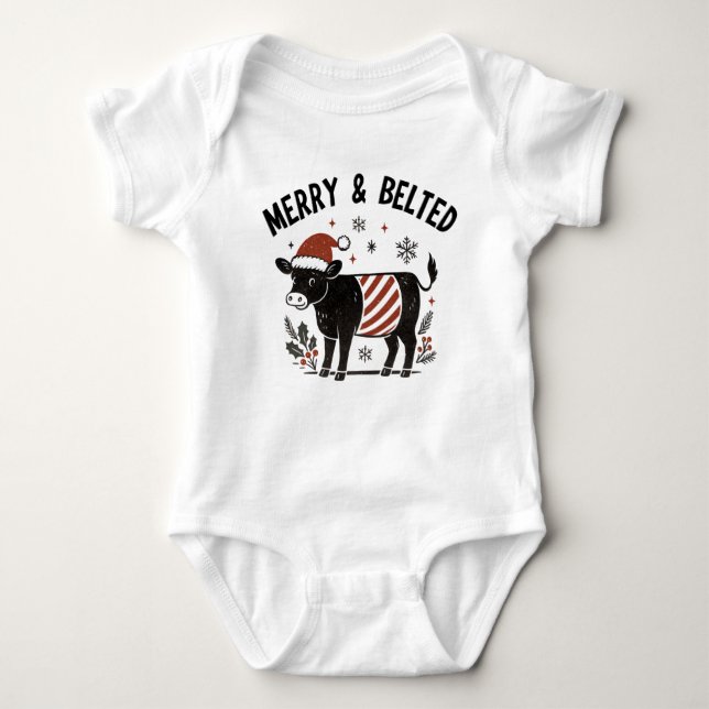 Christmas Baby Beltie Farmer Belted Galloway Cow Baby Strampler (Vorderseite)