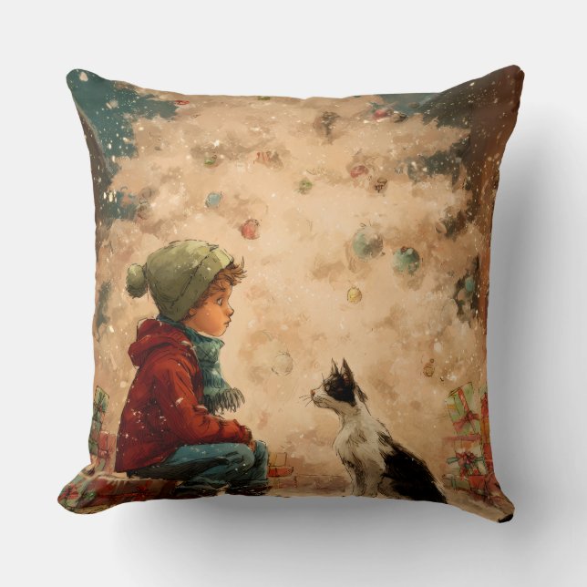 Christmas Baby & Cat Pillow – Soft, Snuggly & Full Kissen (Vorderseite)