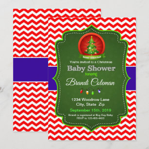 Christmas Baby Dusche Zickzack Red Blue & Green In Einladung