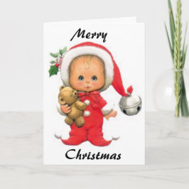 Christmas Baby Elf und Teddy Feiertagskarte