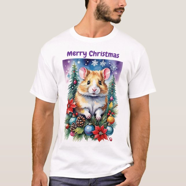 Christmas Baby Hampster Purple Night & Ornaments T-Shirt (Vorderseite)