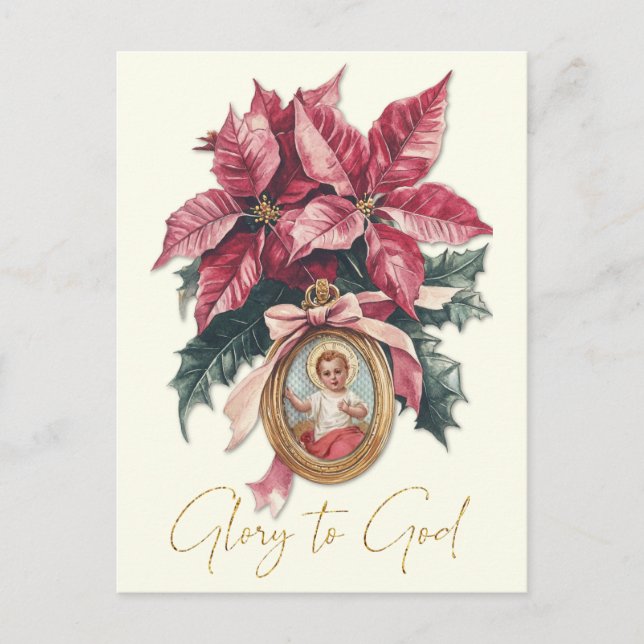 Christmas Baby Jesus Red Poinsettias Postkarte (Vorderseite)