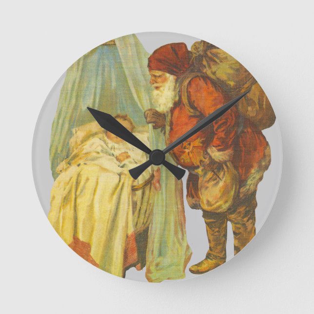 Christmas Baby Santa Clause Vintag Runde Wanduhr (Vorderseite)