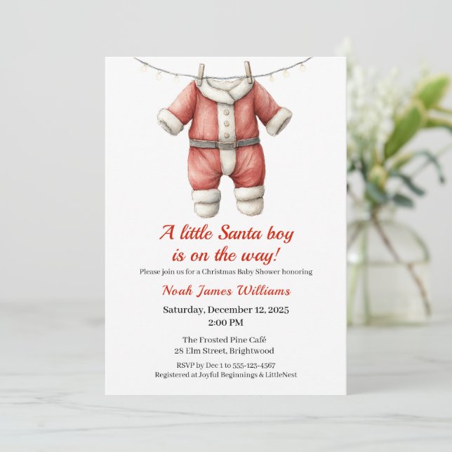 Christmas Baby Shower Boy | Einladung von Santa Ba (Stehend Vorderseite)