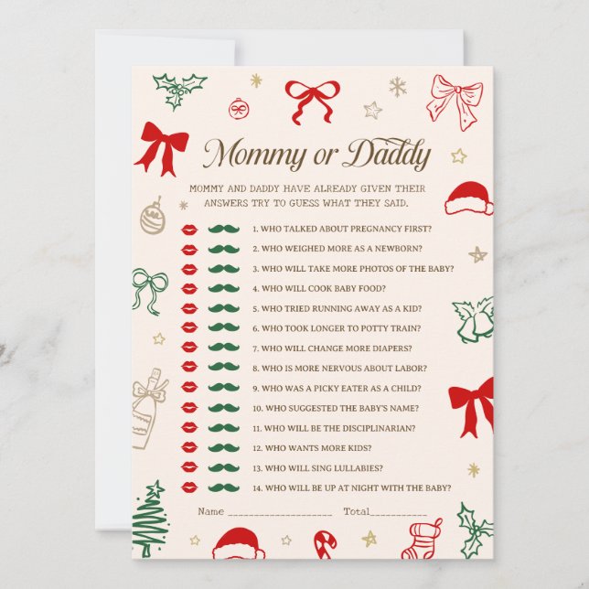 Christmas Baby Shower Guess Who Game DOWNLOADABLE  Einladung (Vorderseite)