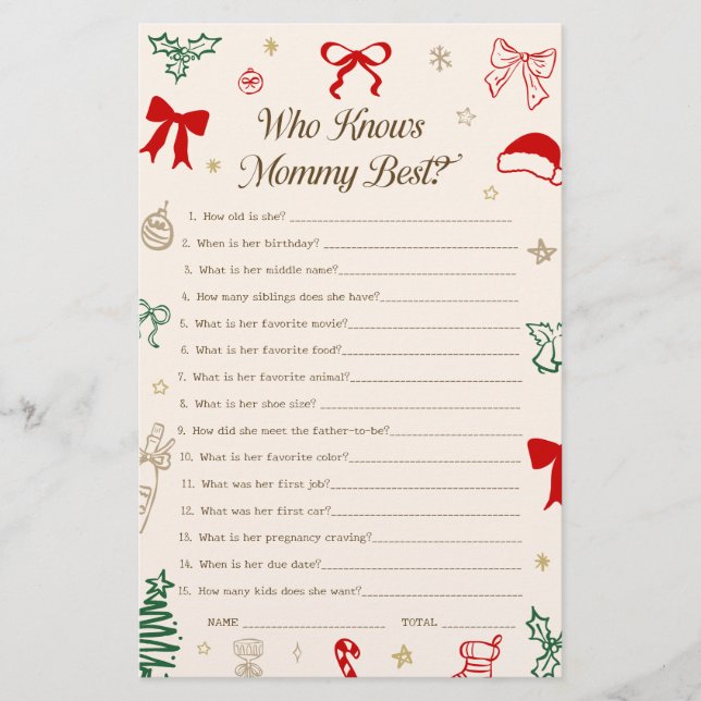Christmas Baby Shower Who Knows the Mom Best Game (Vorderseite)