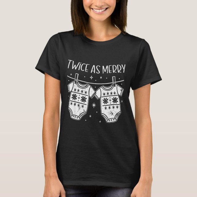 Christmas Baby Twin Mom Xmas Twin Pregnancy Reveal T-Shirt (Vorderseite)