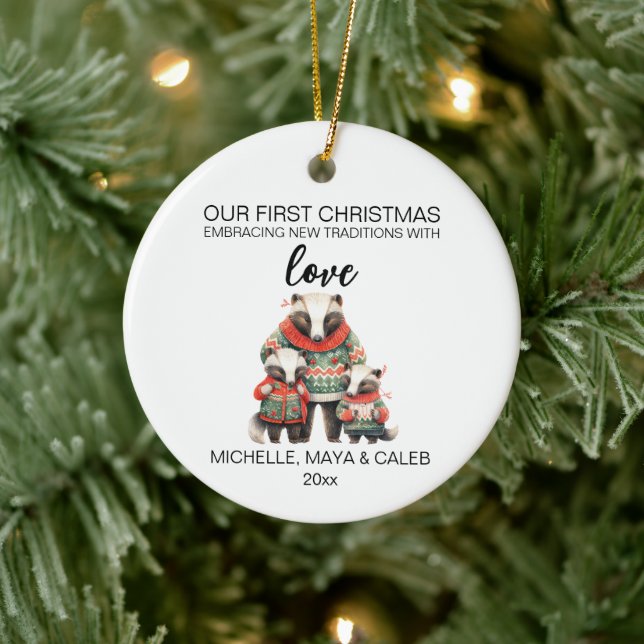 Christmas Badger Family of Three Keramik Ornament (Baum)
