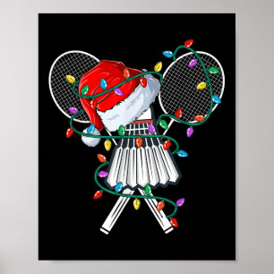 Christmas Badminton Xmas Santa Sports Hat Mens Wom Poster