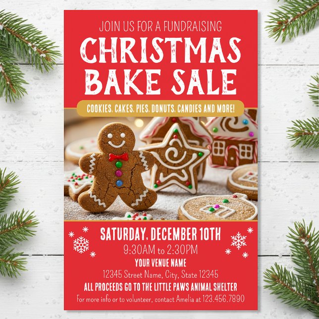 Christmas Bake Sale Festive Holiday Red Business Flyer (Von Creator hochgeladen)
