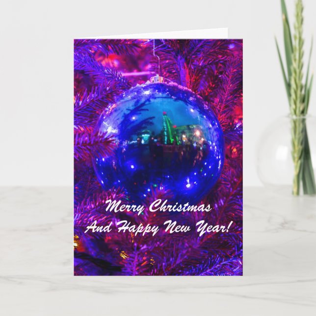 Christmas Ball Blue Red Feiertagskarte (Vorderseite)