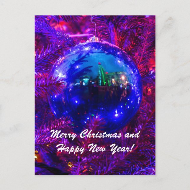 Christmas Ball Blue Red Feiertagspostkarte (Vorderseite)