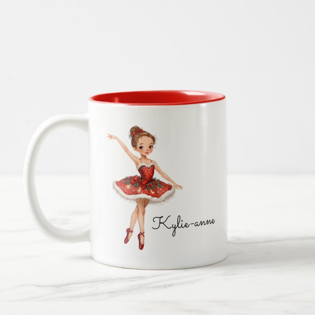 Christmas Ballerina Girl Zweifarbige Tasse (Links)