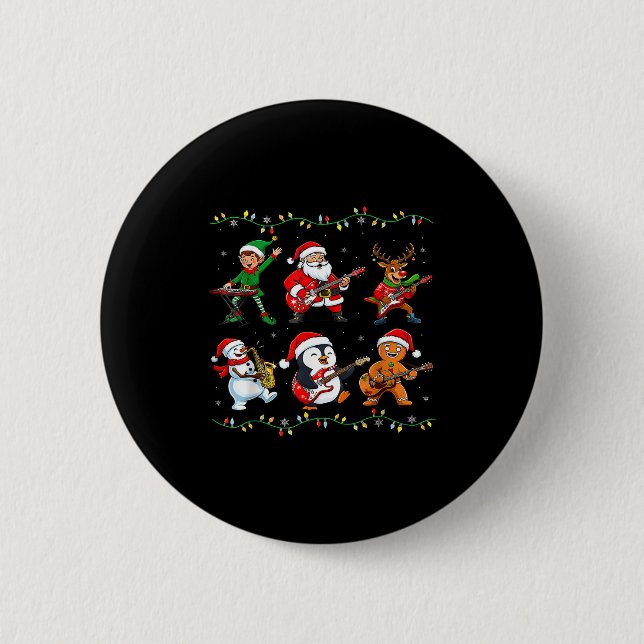 Christmas Band Santa Elf Reindeer Guitar Rock And  Button (Vorderseite)