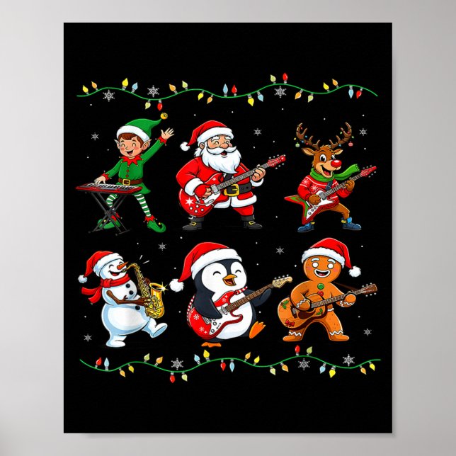 Christmas Band Santa Elf Reindeer Guitar Rock And  Poster (Vorne)