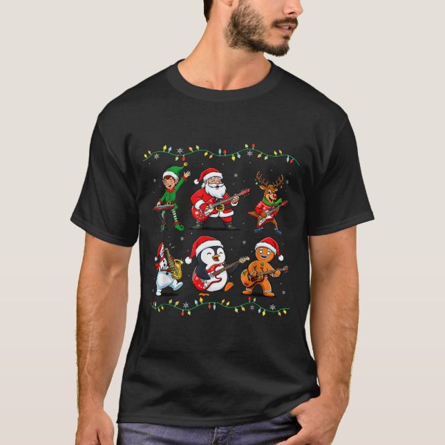 Christmas Band Santa Elf Reindeer Guitar Rock And  T-Shirt (Vorderseite)