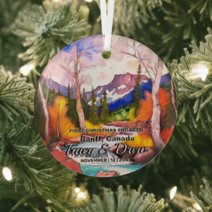 Christmas Banff Canada Maximalist Verlobt Couple Ornament Aus Glas