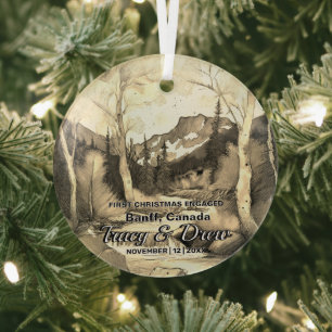 Christmas Banff Canada Maximalist Verlobt Couple Ornament Aus Glas