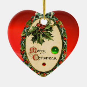 CHRISTMAS BANJO MIT MISTLETOS UND HOLLY BERRIES KERAMIKORNAMENT